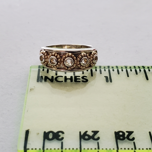 Sterling and 14K Yellow Gold Bead Open Circle Band Ring Michelle Albala - Picture 15 of 16